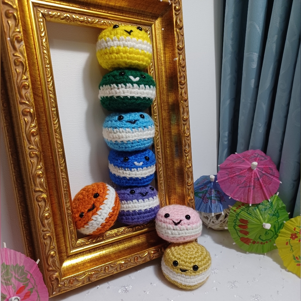 Colorful Crochet Macaron Cat Toy Set Of 8